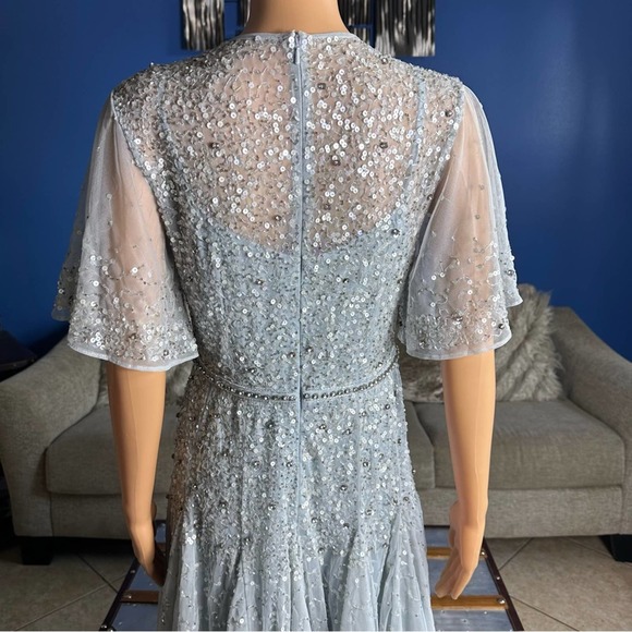 Mac Duggal 93655 Powder Blue Cape Sleeve Beaded Tea Length A-Line Dress 6 NWT - Picture 14 of 16